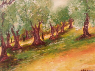 Peinture intitulée "LES OLIVIERS DU DOM…" par Christiane Guerry, Œuvre d'art originale, Huile