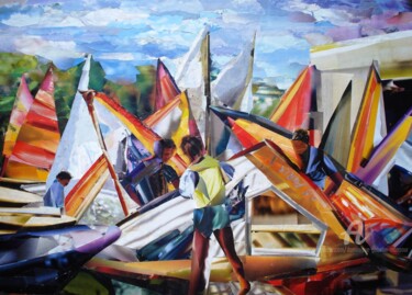 Collages intitulée "le club nautique 2" par Dominique Gobelin Mansour, Œuvre d'art originale