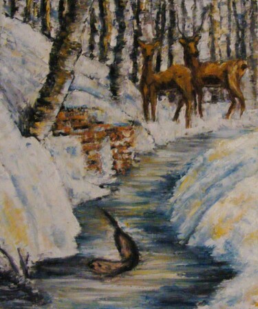 Peinture intitulée "Animaux dans la nei…" par Catherine Dufrene (Katy), Œuvre d'art originale, Huile