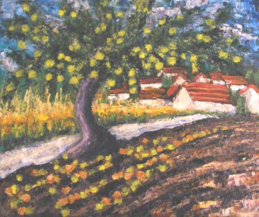 Peinture intitulée "Le pommier (2013)" par Catherine Dufrene (Katy), Œuvre d'art originale, Huile
