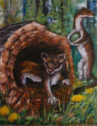 Painting titled "Hermines au printem…" by Catherine Dufrene (Katy), Original Artwork, Oil