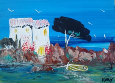 Peinture intitulée "barque jaune  (vend…" par Frederic Dupuy, Œuvre d'art originale