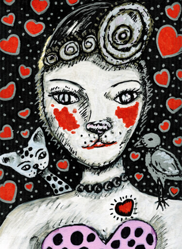 图画 标题为“La tête pleine de c…” 由Karine Garelli (Reds Robin), 原创艺术品, 其他