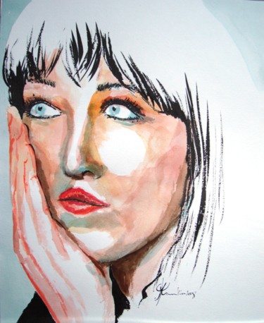 Peinture intitulée "Isabelle ADJANI" par Marc Parmentier, Œuvre d'art originale, Aquarelle