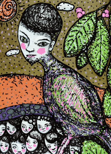Dessin intitulée "Envol" par Karine Garelli (Reds Robin), Œuvre d'art originale, Marqueur