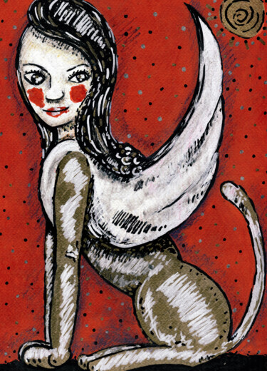 图画 标题为“Hybride sphinx” 由Karine Garelli (Reds Robin), 原创艺术品, 标记