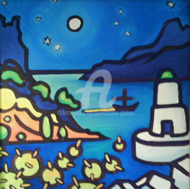 Painting titled "Cassis la nuit" by Gwendoline Pieters, Original Artwork, Other