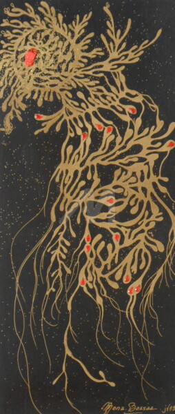 Peinture intitulée "Algue céleste dorée" par Mona Bessaa, Œuvre d'art originale, Acrylique