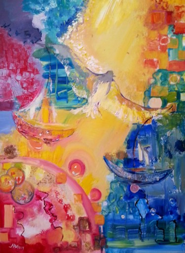 Peinture intitulée "la balance" par Nanou, Œuvre d'art originale, Huile