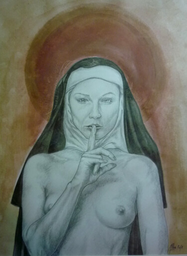 Dessin intitulée "l'amante religieuse" par Didier Albo, Œuvre d'art originale