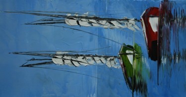Peinture intitulée "Canots au mouillage" par Patrice Butel, Œuvre d'art originale, Huile