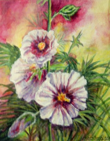Peinture intitulée "Rose trémière" par Lebreton-Hays, Œuvre d'art originale, Huile