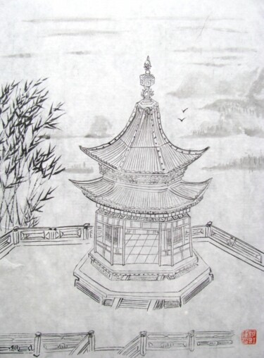 Peinture intitulée "Vous êtes le temple…" par Catherine Mondoux (4INE), Œuvre d'art originale, Encre Monté sur Verre