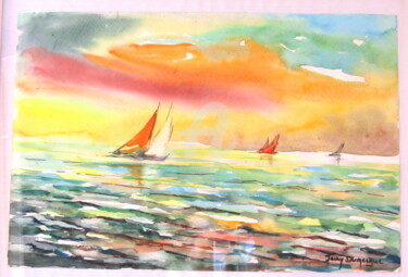 Peinture intitulée "Regate-au-coucher-d…" par Jacky Dumergue, Œuvre d'art originale