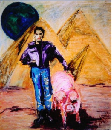 "A Boy and His Pig" 图画 标题为“"A Boy and His Pig"” 由Donald Young (dondavid), 原创艺术品, 油