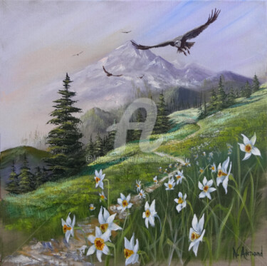Peinture intitulée "Les vautours fauves" par Nathalie Armand, Œuvre d'art originale, Huile