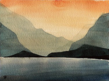 Painting titled "Lago di Como" by Tito Fornasiero, Original Artwork, Watercolor
