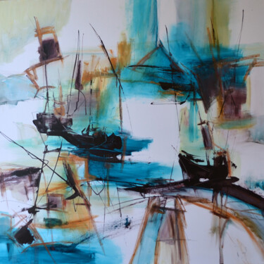 Peinture intitulée "Quai d'équinoxe" par Muriel Cayet, Œuvre d'art originale