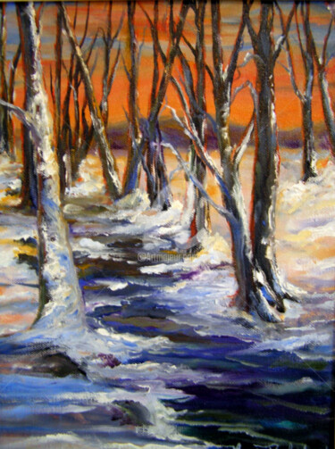 coucher-de-soleil-hivernal Pintura titulada "coucher-de-soleil-h…" por Lucie Robichaud, Obra de arte original