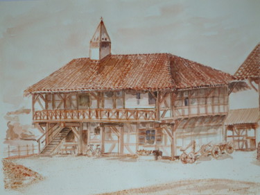 Dessin intitulée "Ferme Bressane à Co…" par Pierre Feyeux, Œuvre d'art originale, Autre