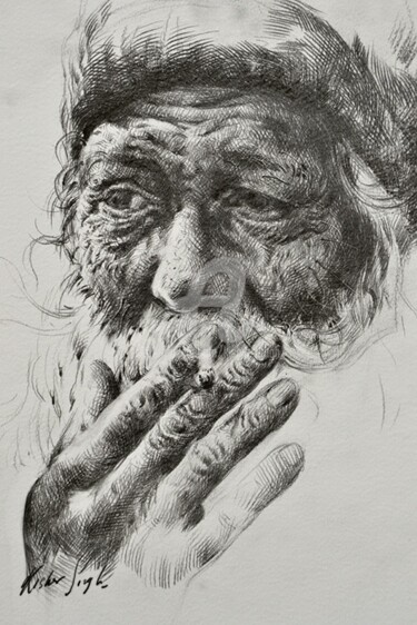 Painting titled "old-man.jpg" by Kishore Singh, Original Artwork, Oil