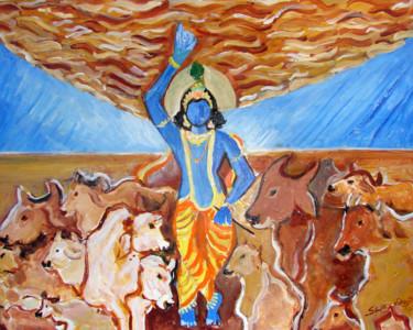 绘画 标题为“KRISHNA LIFTING GOV…” 由Yes, 原创艺术品, 油