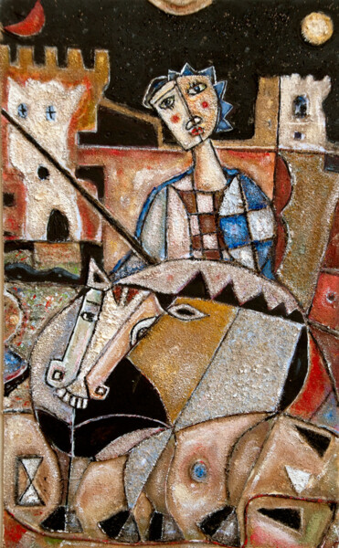Pittura intitolato "Don Chisciotte 2 (s…" da Angelo Mazzoleni, Opera d'arte originale, Olio Montato su Pannello di legno