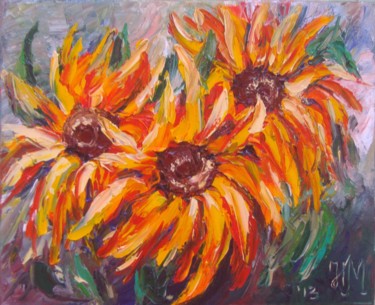 The fiery sunflowers Painting titled "The fiery sunflowers" by Nina Mitkova, Original Artwork, Oil