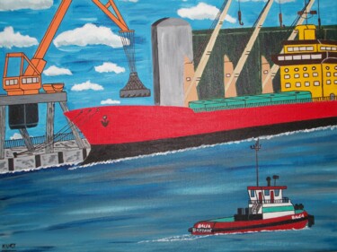 Tableau naif Port de bayonne Peinture intitulée "Tableau naif Port d…" par Didier Dordeins, Œuvre d'art originale, Acrylique