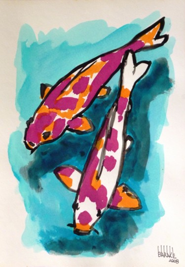 KOI CARPS Malerei mit dem Titel "KOI CARPS" von Barake Sculptor, Original-Kunstwerk, Aquarell