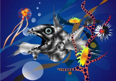 Digitale Kunst getiteld "Metallfisch" door Picturewall, Origineel Kunstwerk, Digitaal Schilderwerk