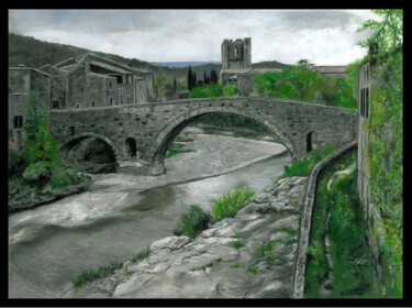 Painting titled "ABBAYE DE LAGRASSE" by Corinne Lanno, Original Artwork