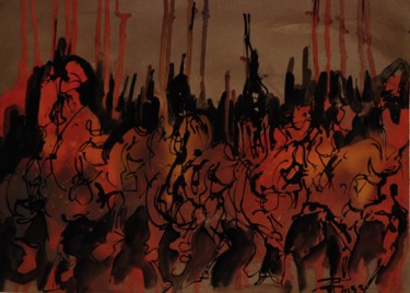 Peinture intitulée "Etude-Les barbares(…" par Thierry Faure, Œuvre d'art originale, Huile
