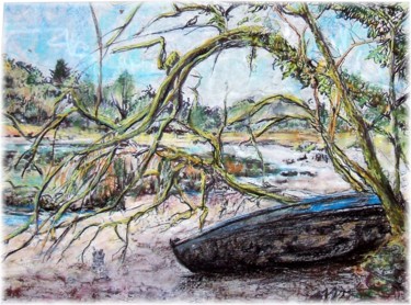 Peinture intitulée "Bateau oublié à Gue…" par Rémy Nicolas Graphite, Œuvre d'art originale