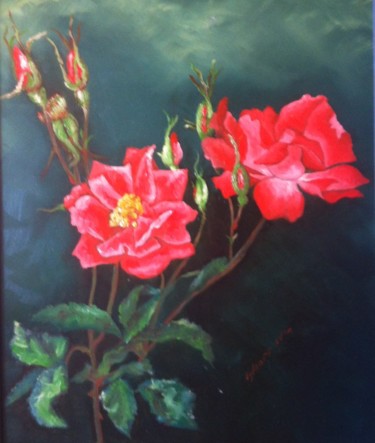 Peinture intitulée "Les roses rouges" par Luc Lavroff, Œuvre d'art originale