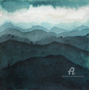 Paysage de montagnes et ciels d'encre 07 Peinture intitulée "Paysage de montagne…" par Hélène Mongin, Œuvre d'art originale, Encre