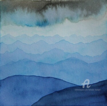 Paysage de montagnes et ciel d'encre 11 Peinture intitulée "Paysage de montagne…" par Hélène Mongin, Œuvre d'art originale, Encre