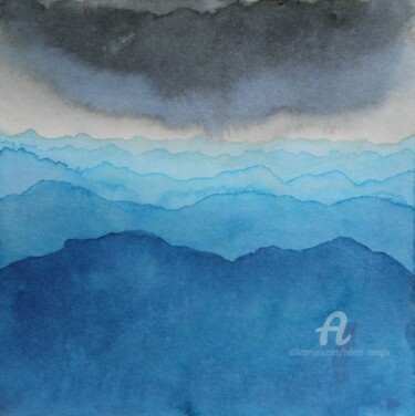 Paysage de montagnes et ciel d'encre 14 Peinture intitulée "Paysage de montagne…" par Hélène Mongin, Œuvre d'art originale, Encre