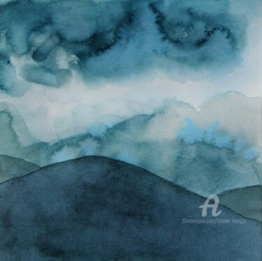 Paysage de montagnes et nuées 17 Peinture intitulée "Paysage de montagne…" par Hélène Mongin, Œuvre d'art originale, Encre
