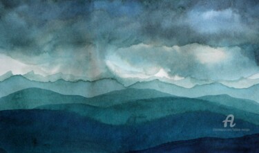 Paysage de montagnes et nuées 26 Peinture intitulée "Paysage de montagne…" par Hélène Mongin, Œuvre d'art originale, Encre