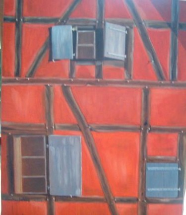 Peinture intitulée "facade alsacienne" par Christian Salaun, Œuvre d'art originale