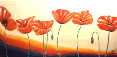 Peinture intitulée "Coquelicots sous un…" par Claude Degret, Œuvre d'art originale