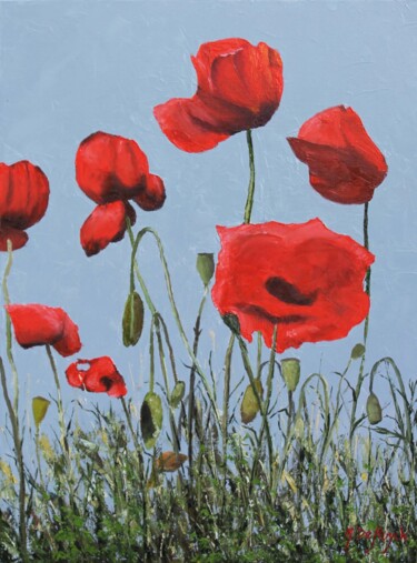Peinture intitulée "Coquelicots" par Michel De Ruyck, Œuvre d'art originale, Huile