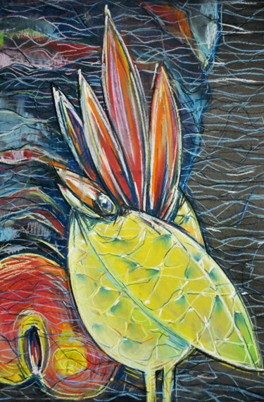 Painting titled "sparrow&dick" by Bubon, Original Artwork, Gouache