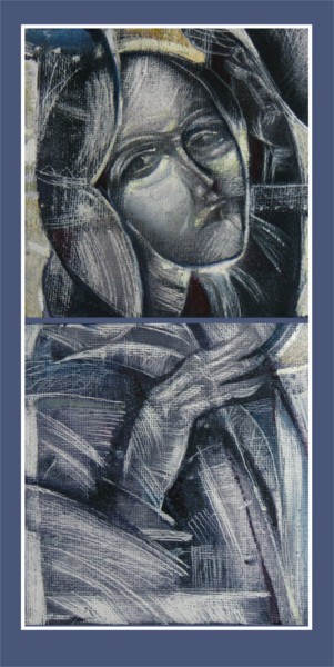 Painting titled "She and the crescen…" by Slav Krivoshiev, Original Artwork