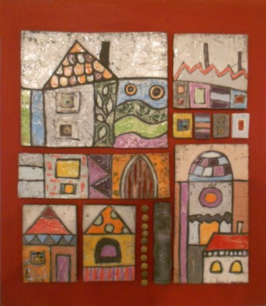 Skulptur mit dem Titel "paysage de ville" von Armelle Colombier, Original-Kunstwerk, Keramik