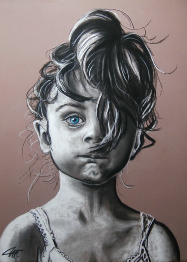 Peinture intitulée "LILOU, petite canai…" par Catherine Wernette, Œuvre d'art originale, Pastel