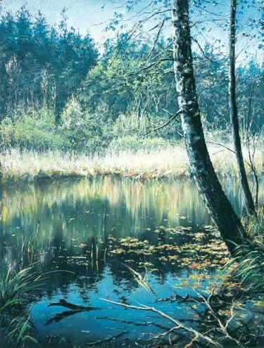 Painting titled "Small lake in Groni…" by Swiatecki Marek, Original Artwork, Oil