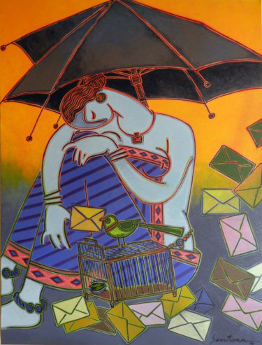 Peinture intitulée "Fortune teller" par Santanu Nandan Dinda, Œuvre d'art originale