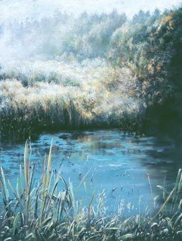 Painting titled "Green Valley in fog" by Swiatecki Marek, Original Artwork, Oil